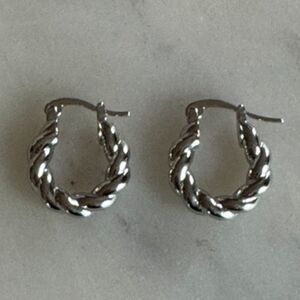 Silver Tone Twisted Small Hoop Earrings